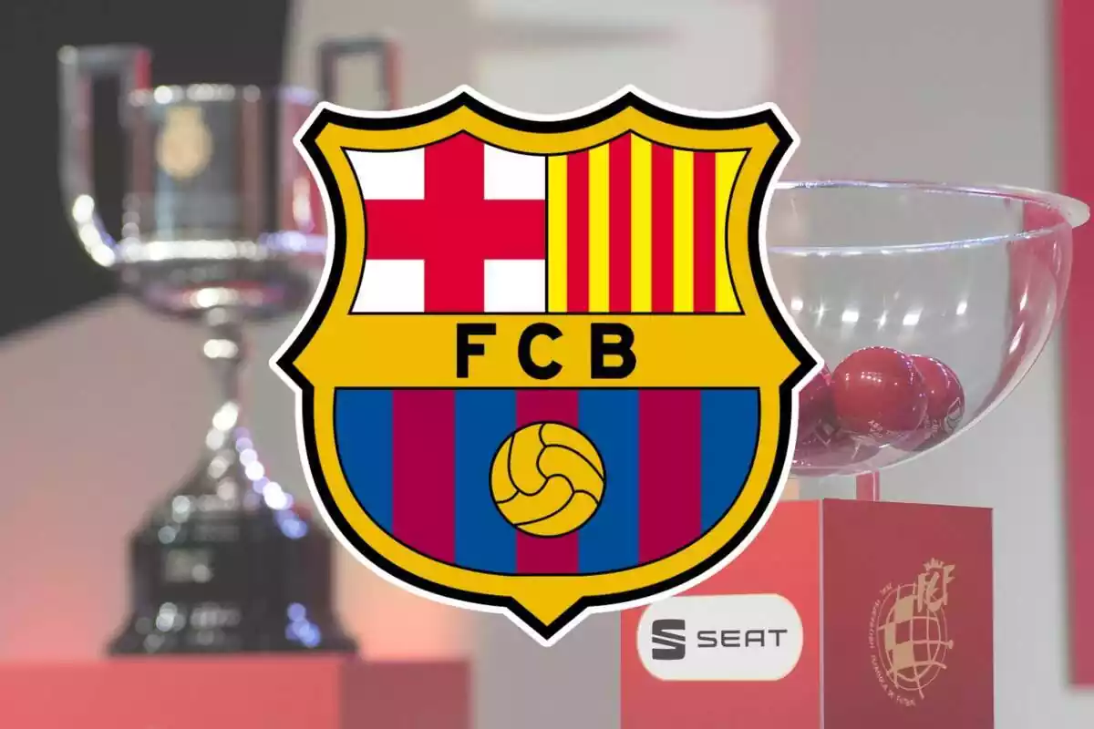 Muntatge amb l'escut del FC Barcelona i una imatge del sorteig de la Copa del Rei