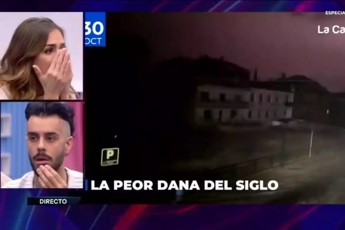 Persones sorpreses observen imatges d'un esdeveniment climàtic extrem a Gran Hermano en directe.