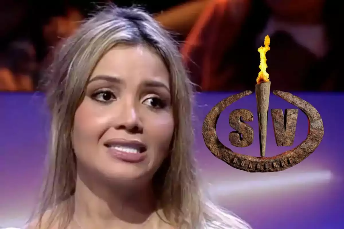 Daniela Cano con expresión facial seria y el logotipo de Supervivientes con una antorcha encendida.