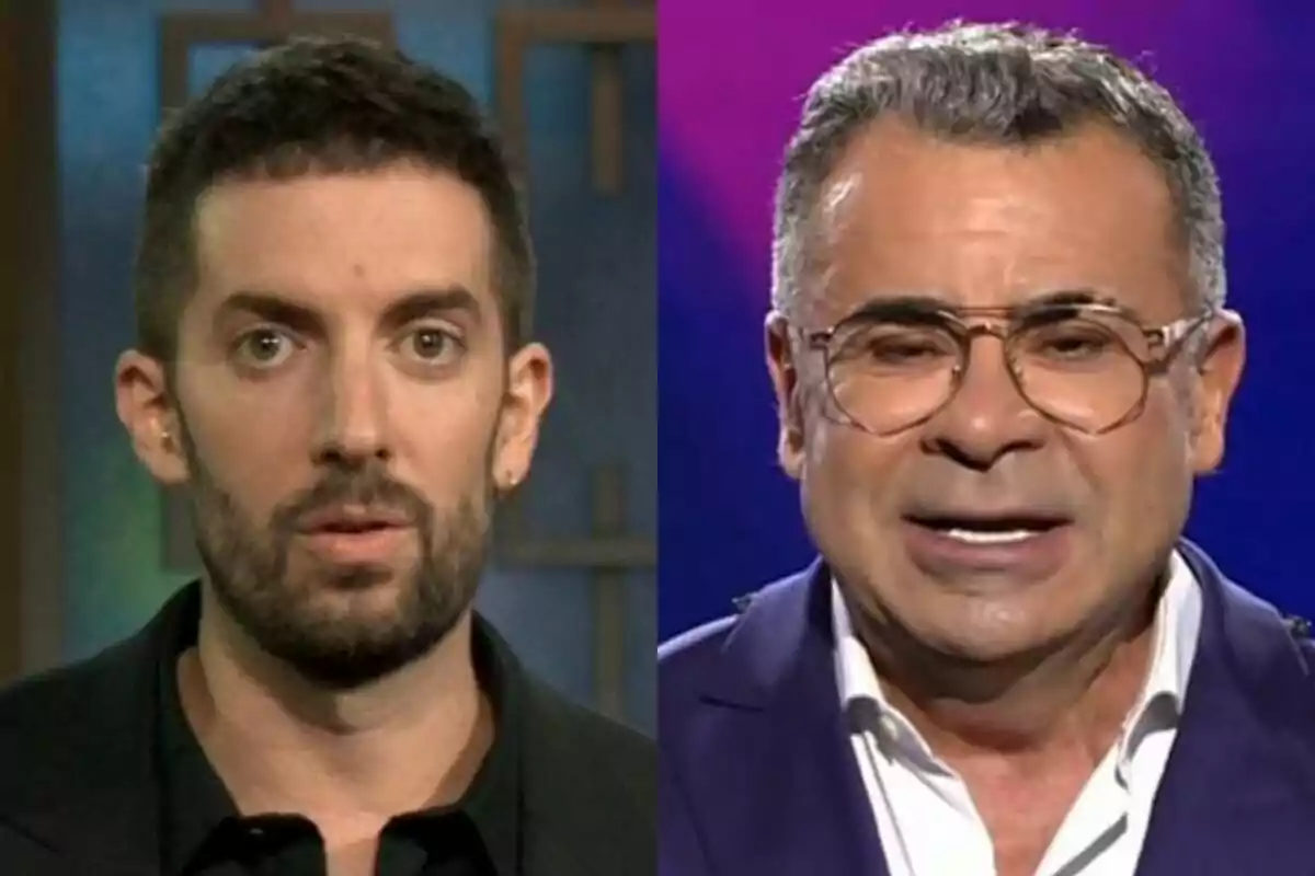 David Broncano amb cara de sorpresa a La Revuelta a l'esquerra amb Jorge Javier Vázquez parlant a Gran Hermano a la dreta.