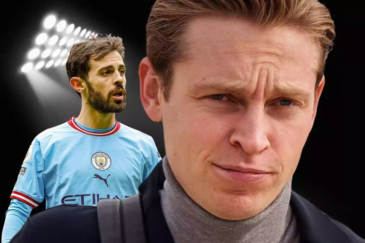 Frenkie De Jong en primer pla amb Bernardo Silva a la part posterior de la imatge