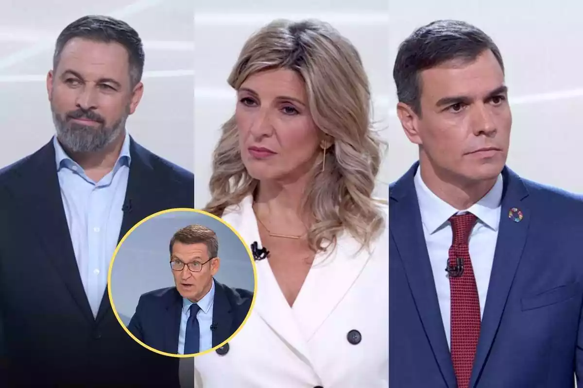 Muntatge Santiago Abascal, Yolanda Díaz, Pedro Sánchez y Feijóo