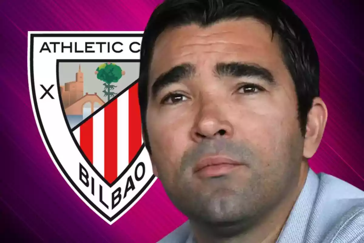 Deco en primer pla al costat d'un escut de l'Athletic Club