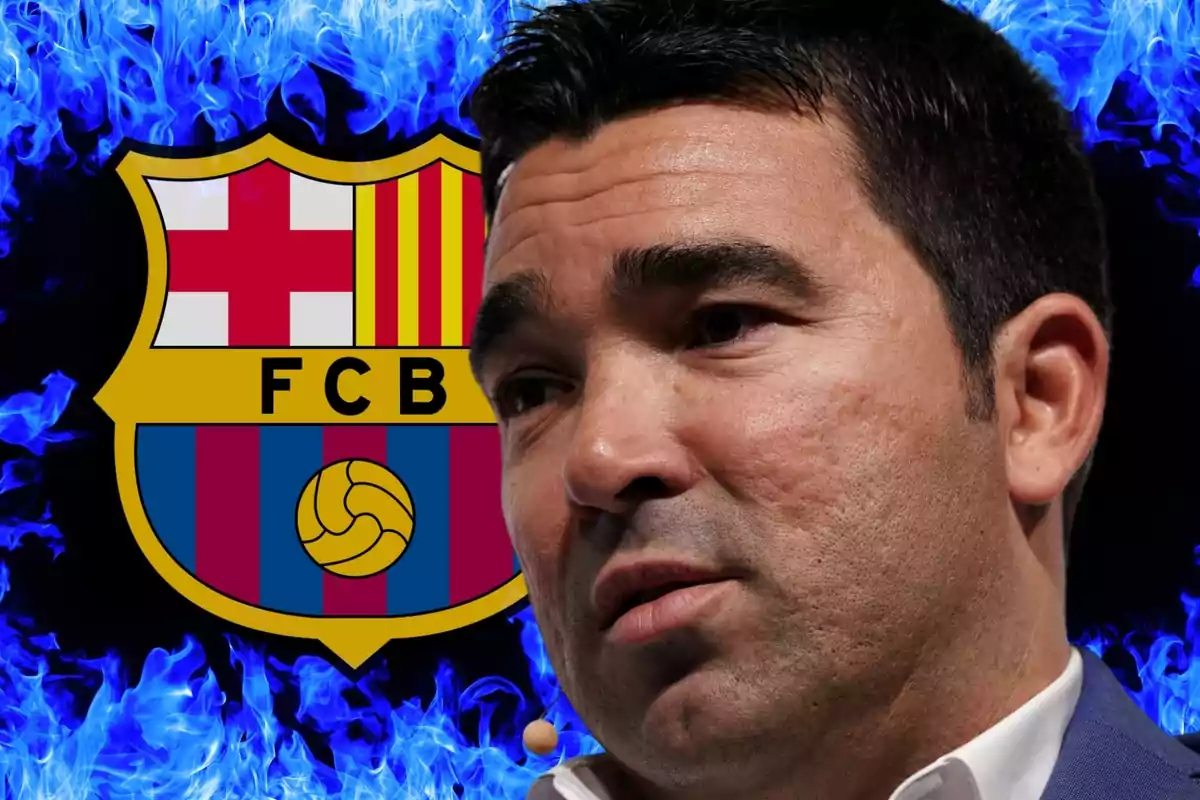 Dec amb l'escut del Barça de fons i foc blau