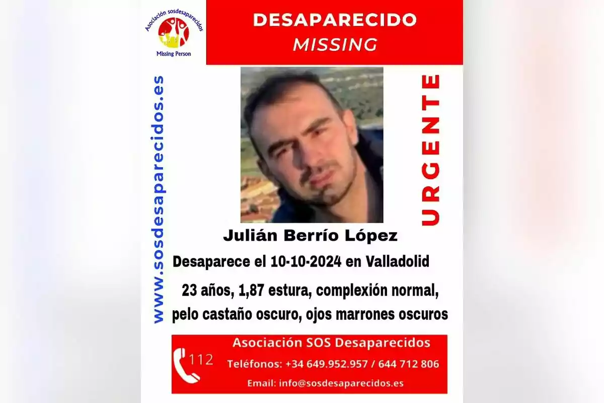 Cartell de persona desapareguda amb foto d´un home i detalls de contacte de l´Associació SOS Desapareguts.