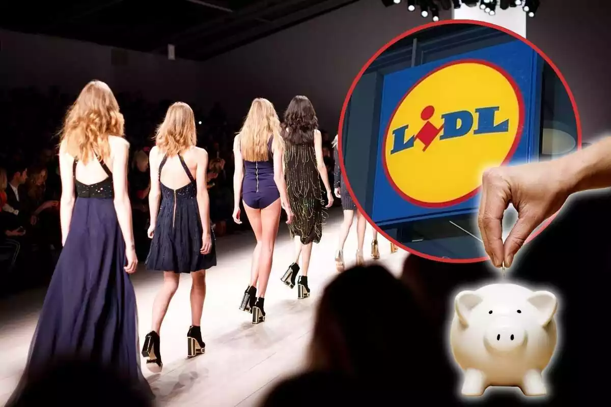 Desfilada de moda, logo de Lidl i una guardiola de porquet