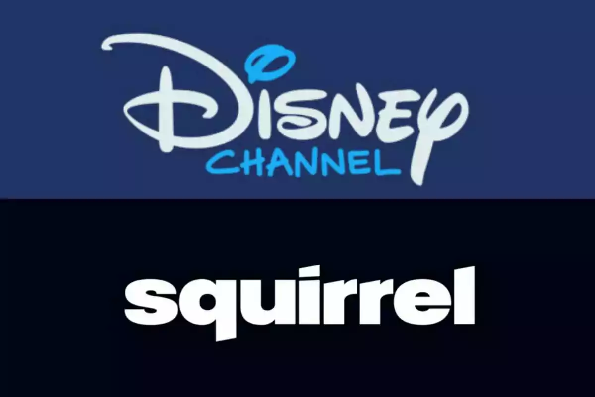 Logos de Disney Channel y Squirrel en un fondo dividido.