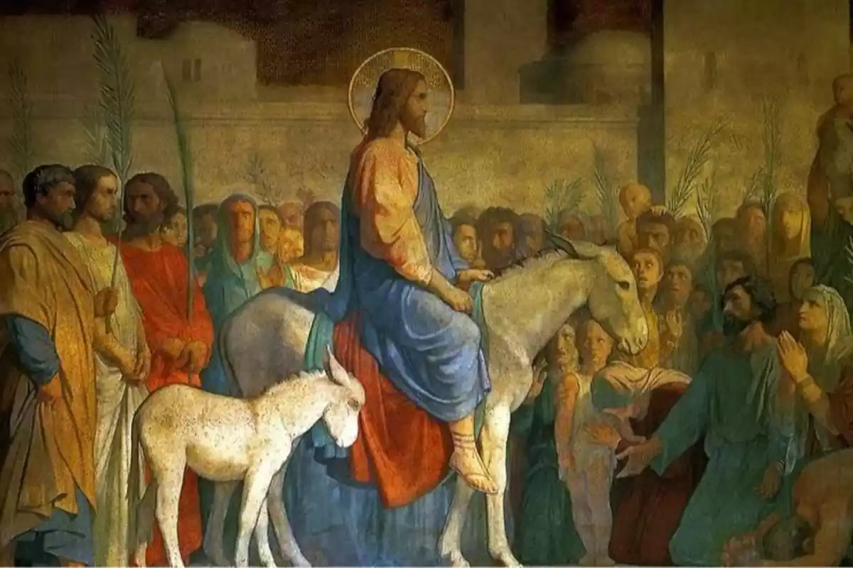 Imatge de Jesús entrant a Jerusalem pujat en un ruc