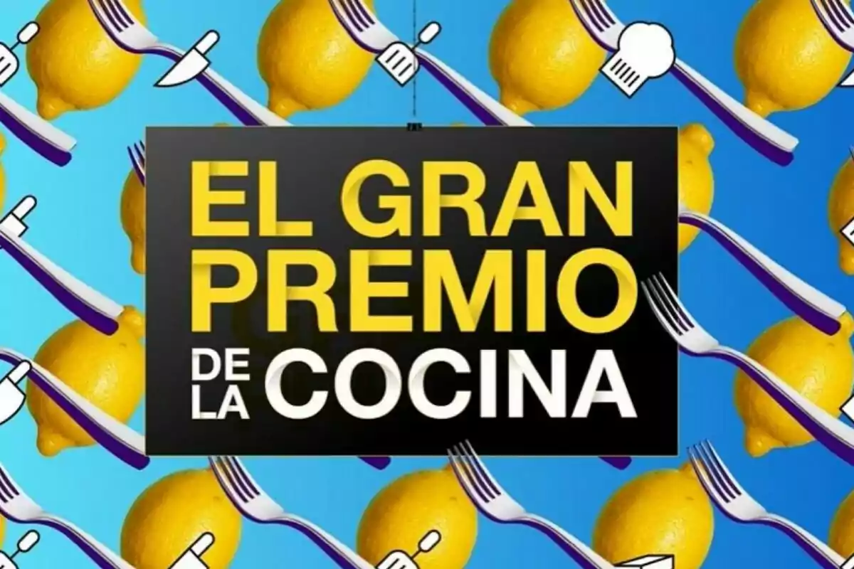 Cartel del programa "El Gran Premio de la Cocina" con fondo de limones y utensilios de cocina.