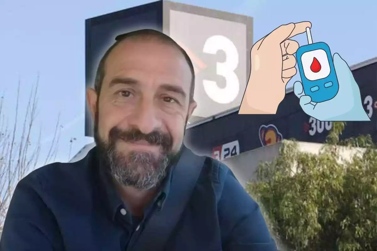 Eloi Vila sobre un fons de tv3 i una imatge simbolitzant de la diabetis