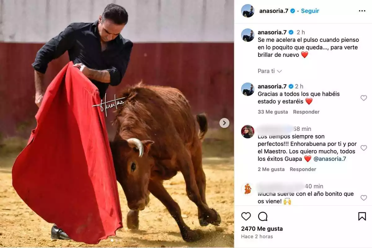Post d'Ana Soria a Instagram amb Enrique Ponce torejant el 12 d'abril de 2024 Post d'Ana Soria a Instagram amb Enrique Ponce torejant el 12 d'abril de 2024