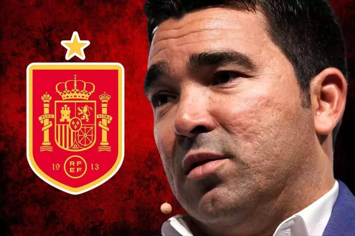 El director esportiu del Barça, Deco, amb una foto de l?escut de la RFEF.