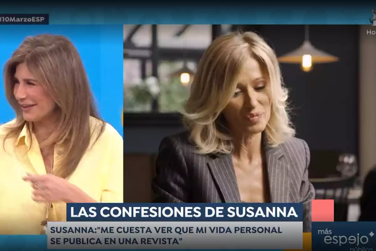 Gema López and Susanna Griso on a television program with the text Gema López and Susanna Griso on a television program with the text