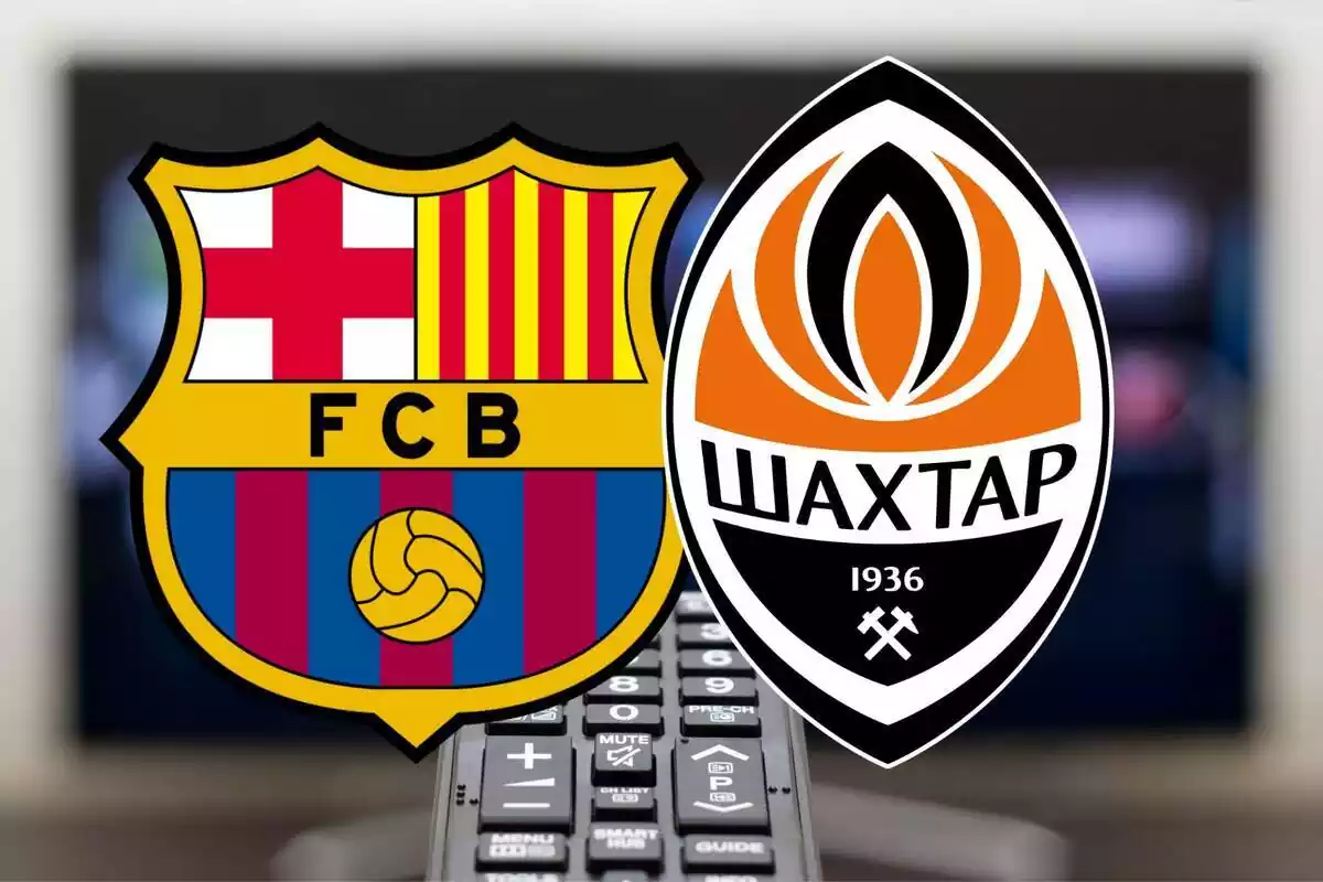 Muntatge TV amb escut FC Barcelona i Xakhtar Donetsk