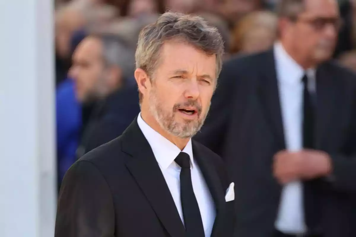 Frederick of Denmark serious in black suit Frederick of Denmark serious in black suit