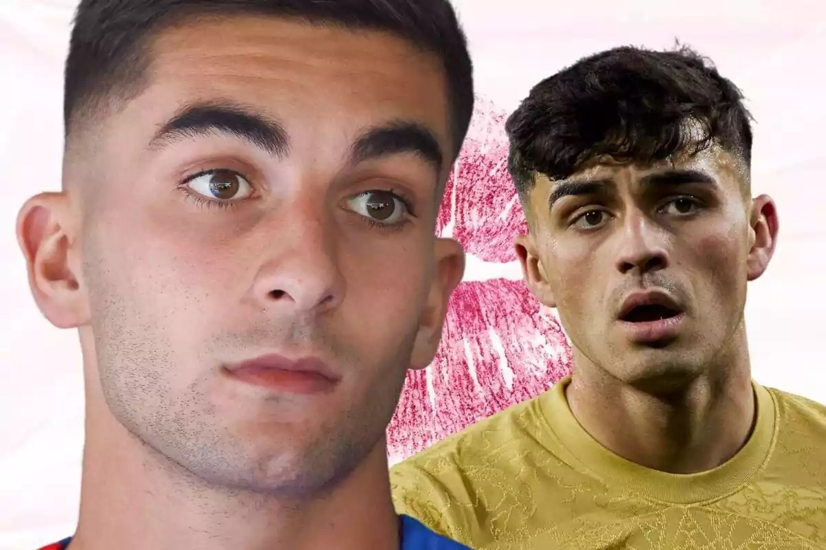 Ferran Torres en primer pla amb Pedri darrere i cara de sorpresa
