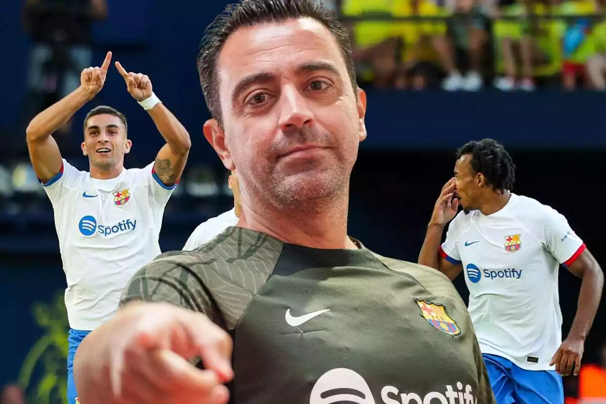 Muntatge de Xavi Hernández amb Ferran Torres i Jules Koundé