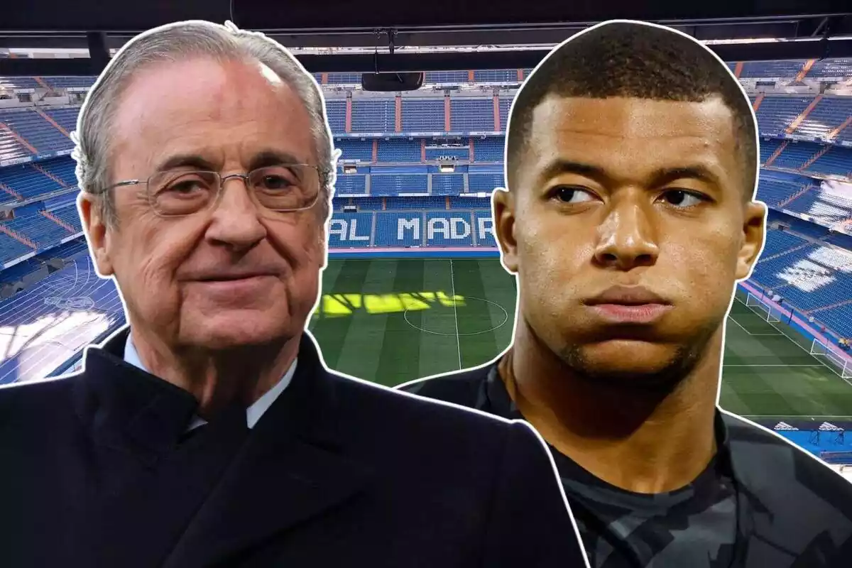 Muntatge de Florentino Pérez i Kylian Mbappé al Santiago Bernanéu