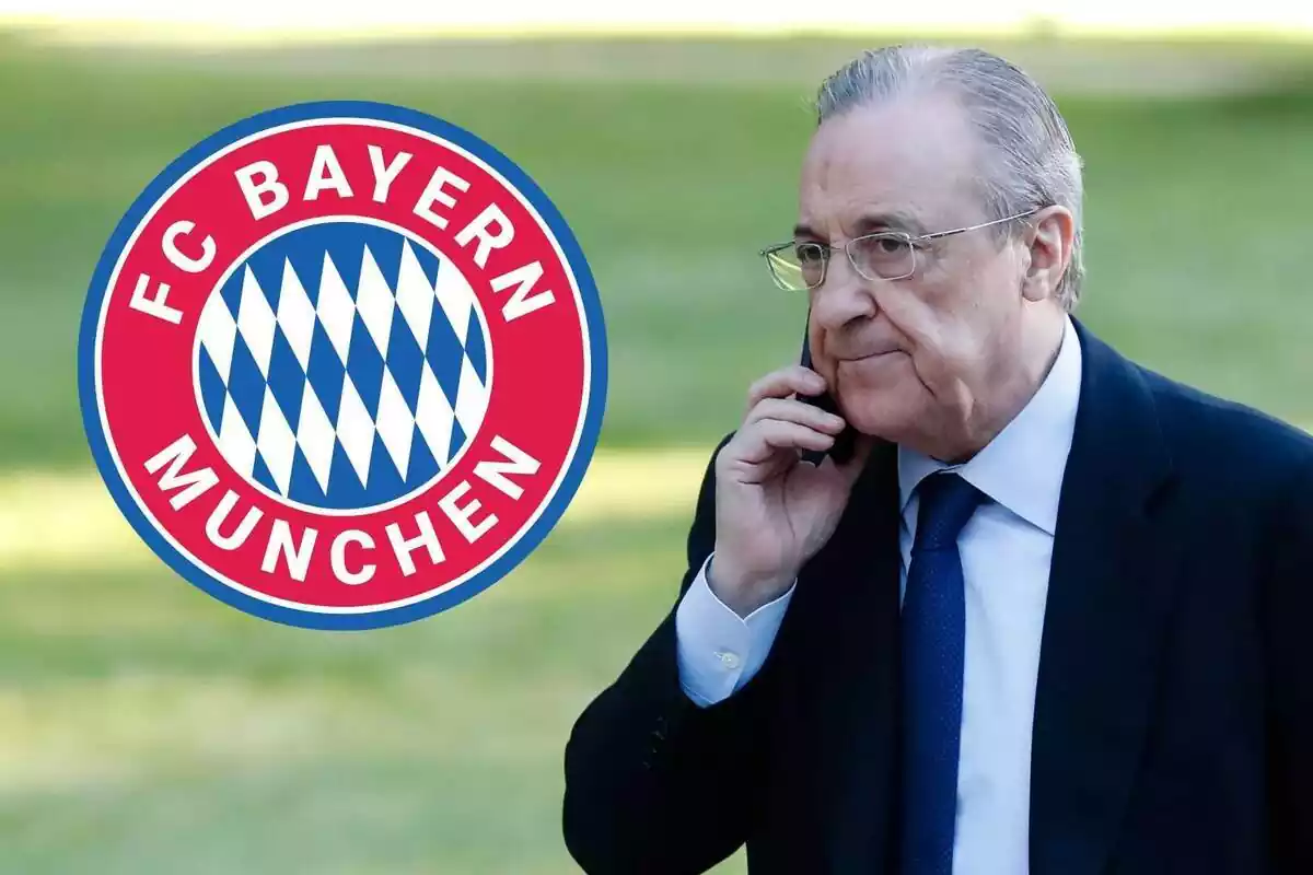 Florentino Pérez parlant per telèfon al costat del Bayern de Múnich