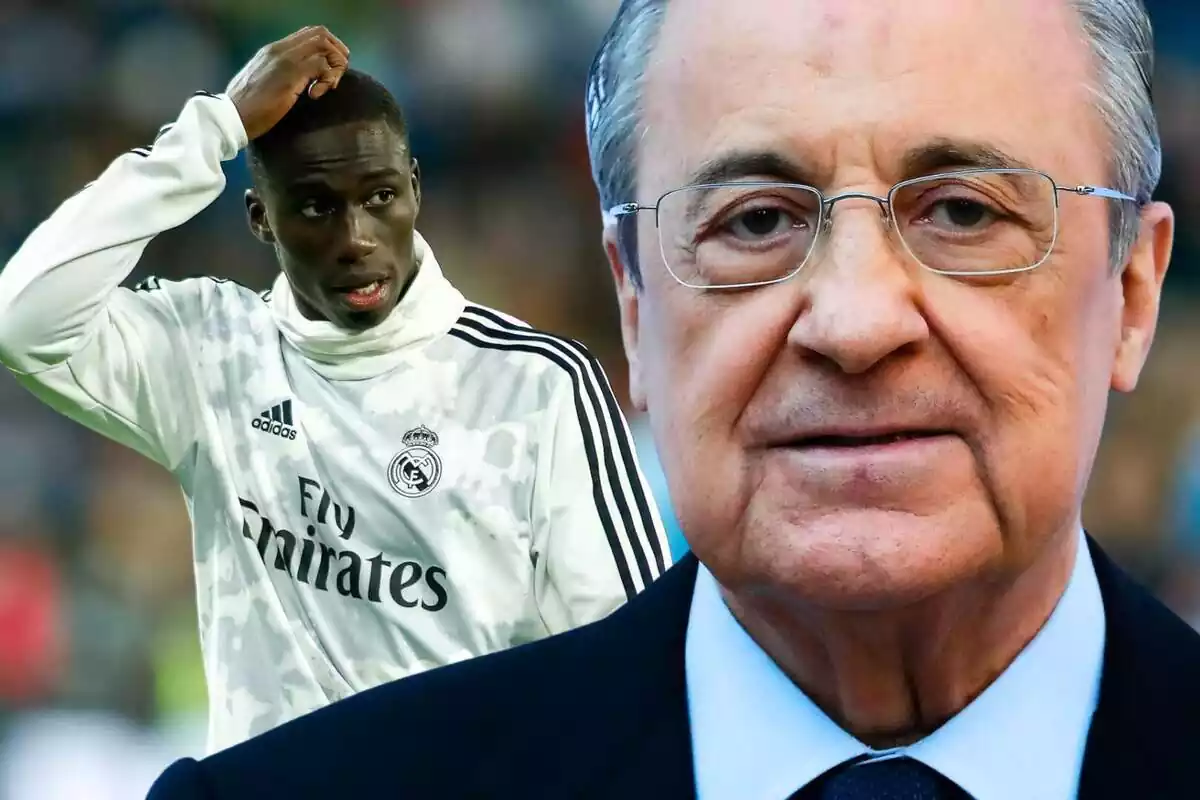 Florentino Pérez al costat d'un Ferland Mendy angoixat