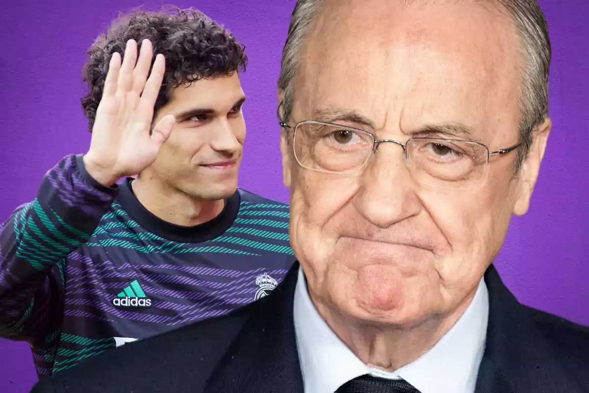 A young man in sports uniform salutes as an older man in a suit appears in the foreground against a purple background. A young man in sports uniform salutes as an older man in a suit appears in the foreground against a purple background.