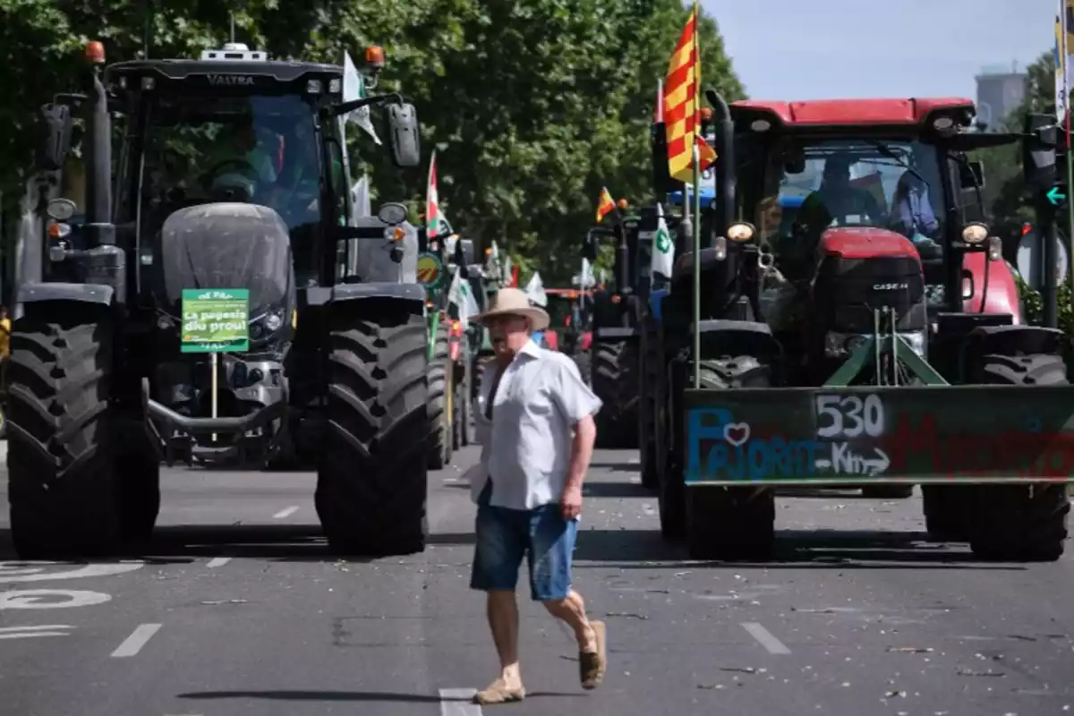 Foto d'europapress d'una tractorada del 2023 en protesta de les polítiques agràries