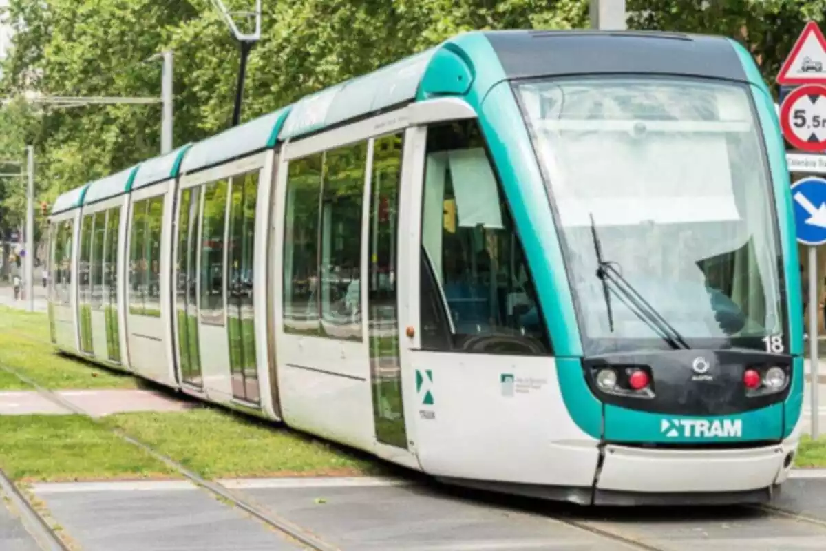 Foto del Tram de Barcelona circulant per la ciutat