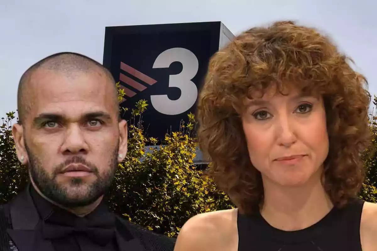 Fotomuntatge Agnès Marquès i Dani Alves al capdavant i de fons una imatge dels estudis de TV3