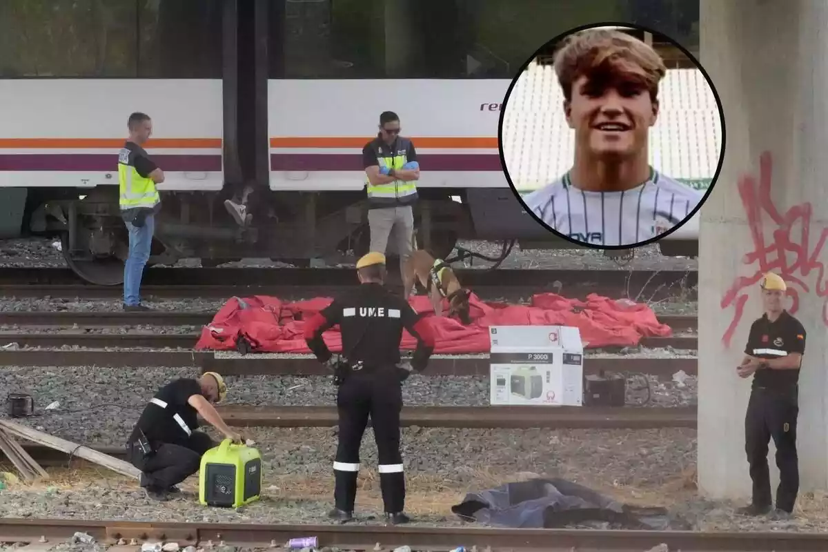 Fotomuntatge de la troballa del cadàver d'Álvaro Prieto entre dos vagons d'un tren