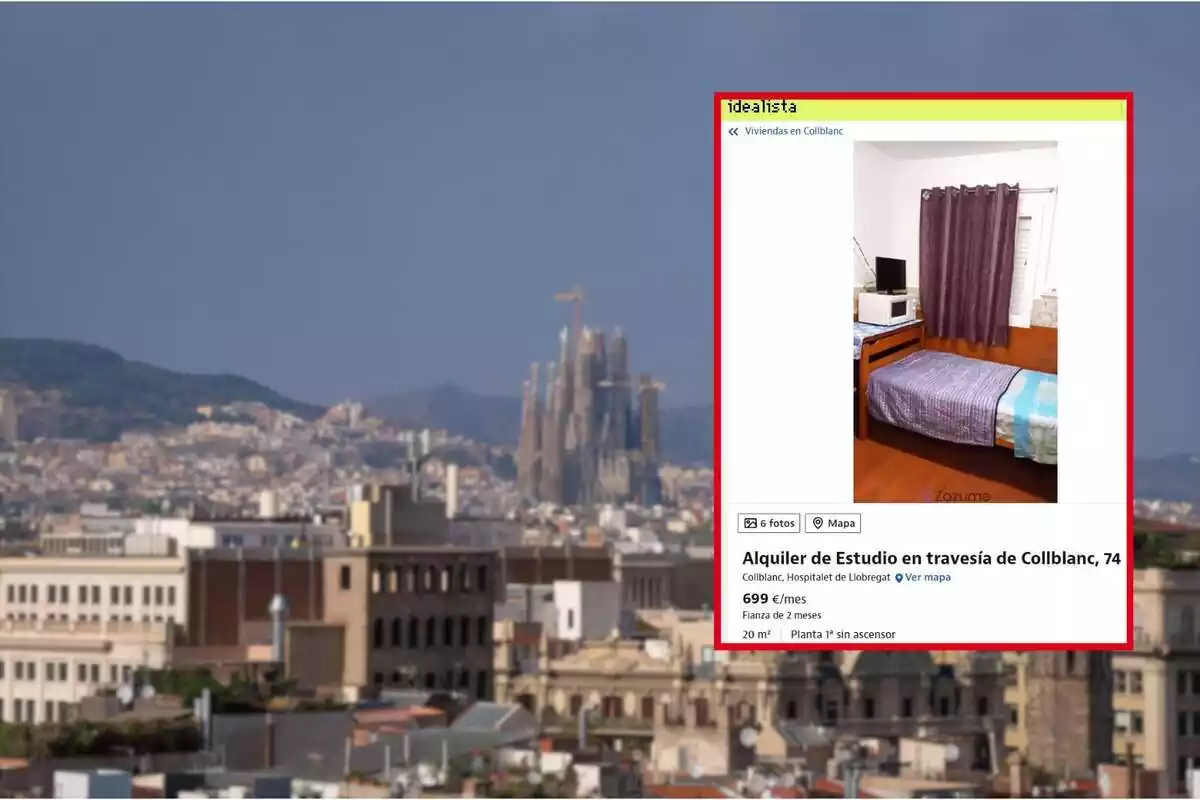 fotomuntatge d´una imatge de Barcelona i un pis d´Idealista