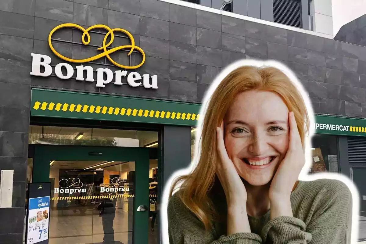 Fotomuntatge d´un supermercat Bonpreu amb una noia contenta