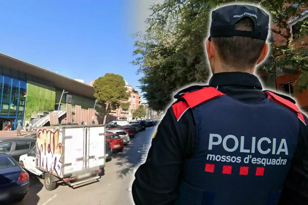 Fotomuntatge d'un mosso d'esquadra al carrer Severo Ochoa de l'Hospitalet de Llobregat