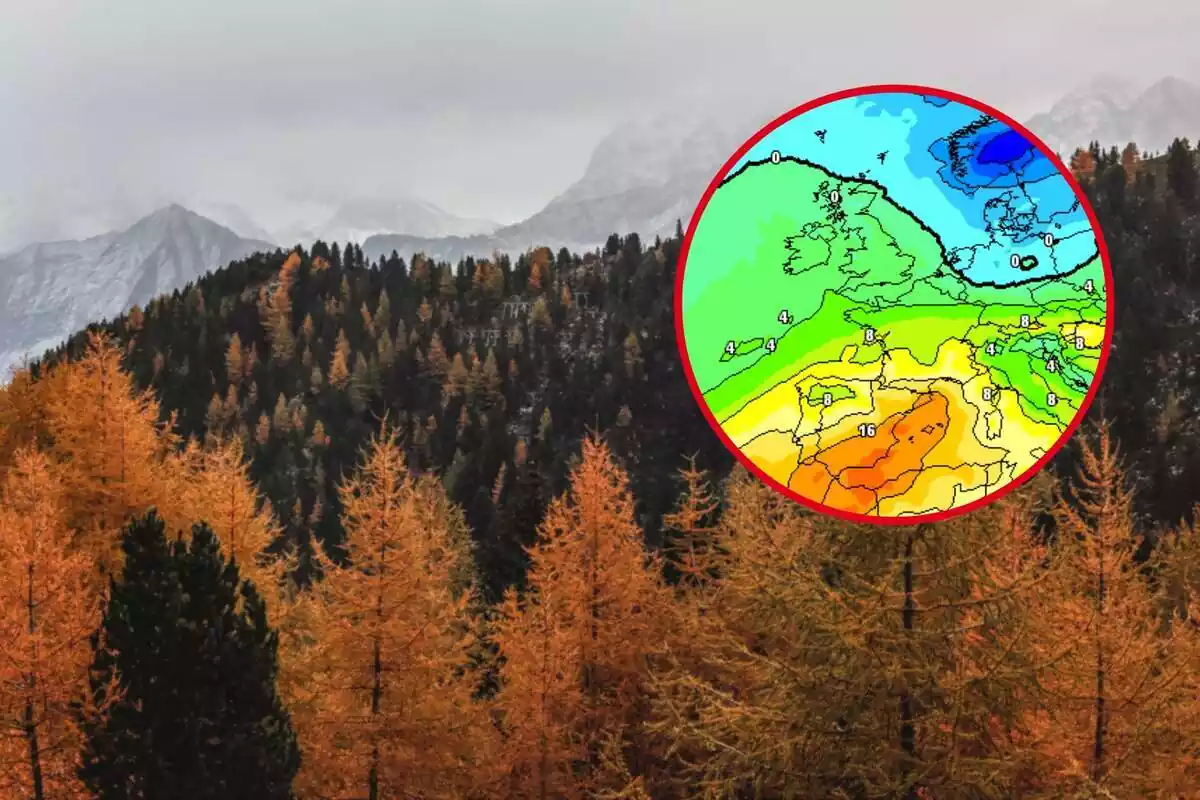 Muntatge fotogràfic entre un paisatge i un mapa de meteo