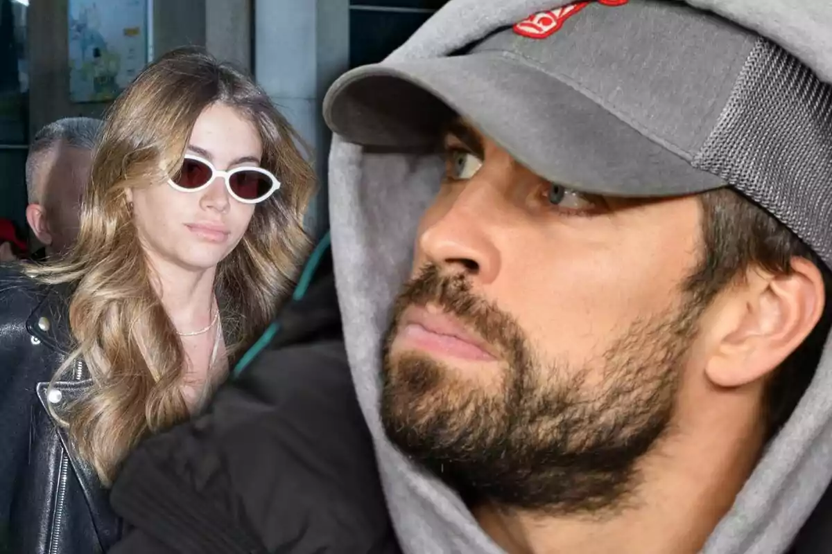 Photomontage of Clara Chía with sunglasses and Gerard Piqué with cap