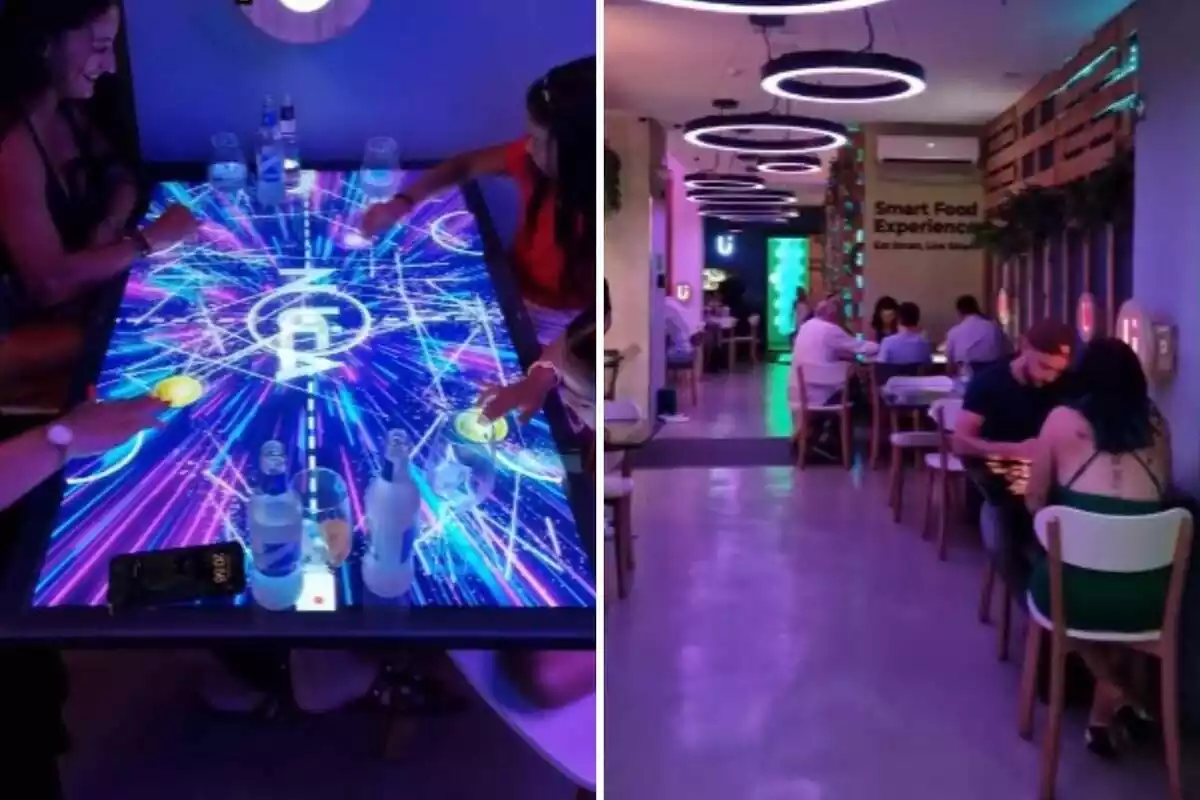 Fotomuntatge de dos frames del TikTok del restaurant de Barcelona Nua Smart Restaurant