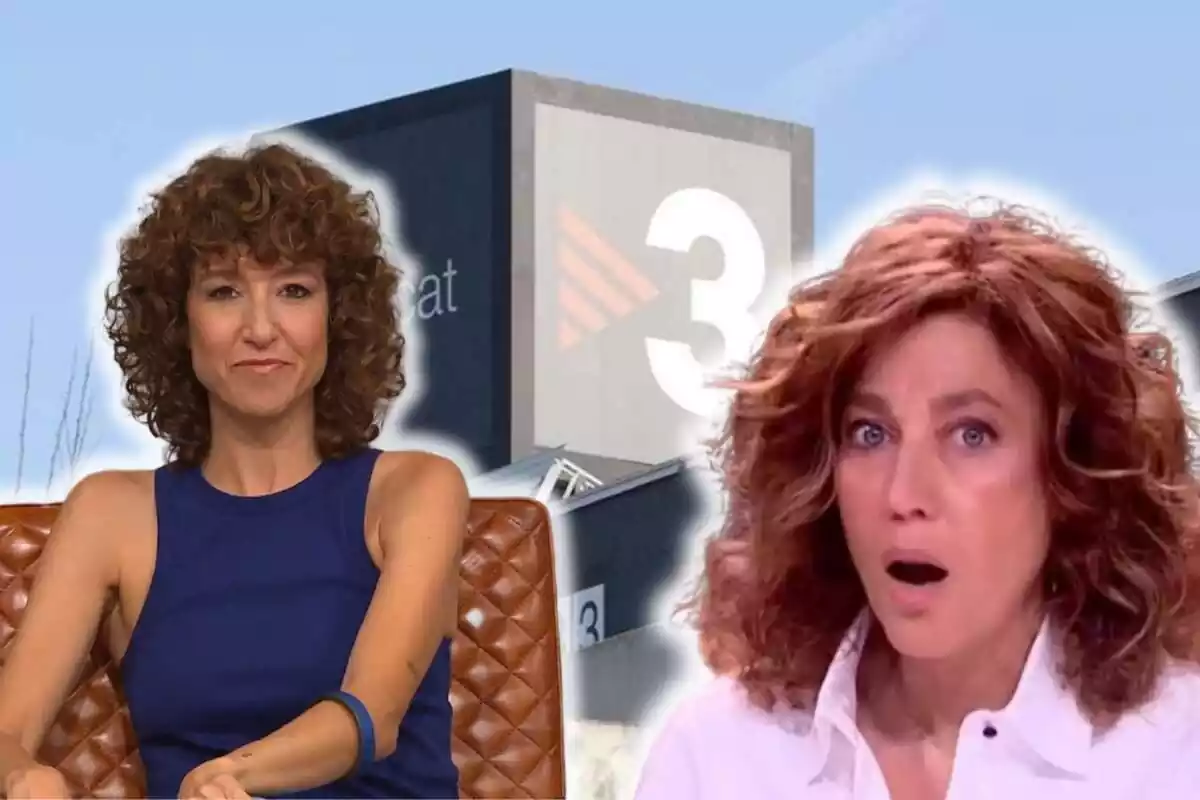 Fotomuntatge amb les cares d'Agnès Marquès somrient i Helena García Melero sorpresa amb un fons dels estudis de TV3