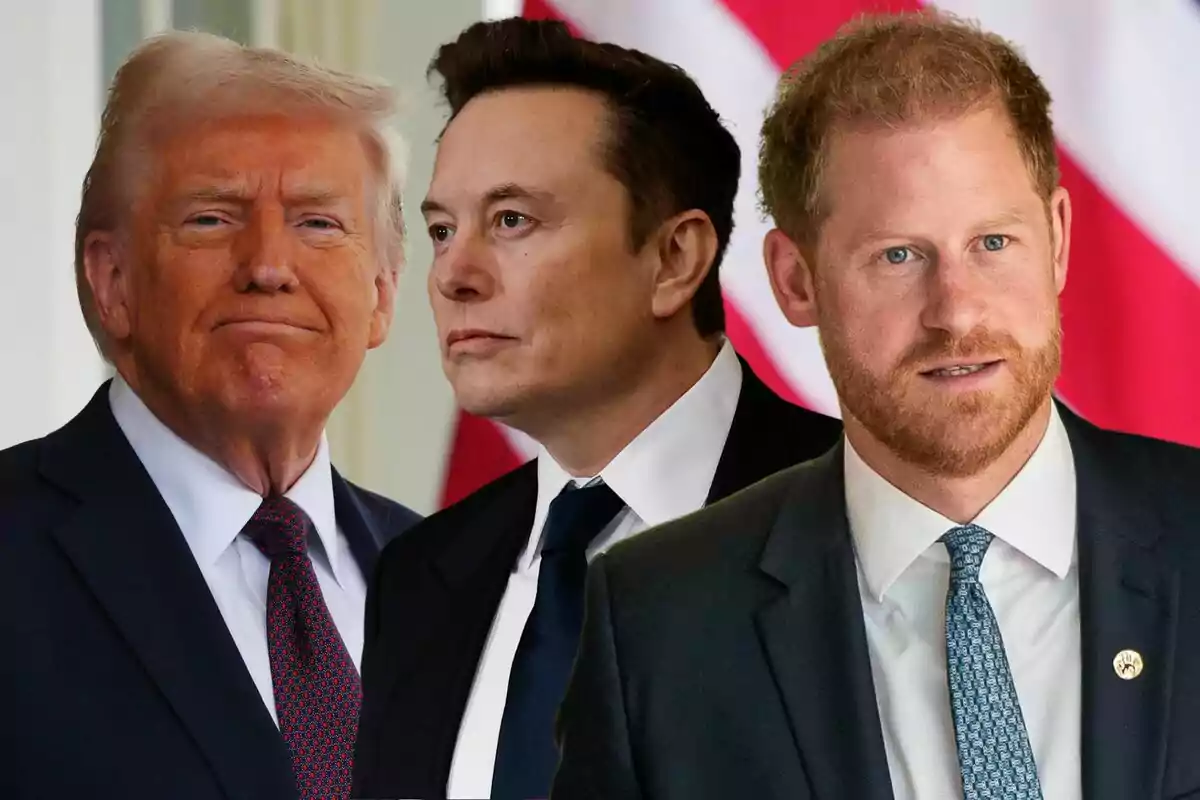 Fotomuntatge de Donald Trump, Elon Musk i el príncep Harry