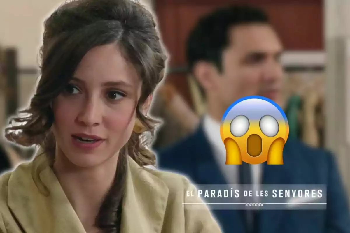 Dona amb expressió sorpresa i emoji de sorpresa en una escena del Paradís de les Senyores.