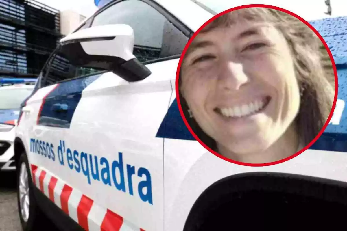 Fotomuntatge amb una imatge de fons d'un cotxe dels Mossos d'Esquadra i al capdavant una rodona vermella amb la imatge de Maria Orellana Solé