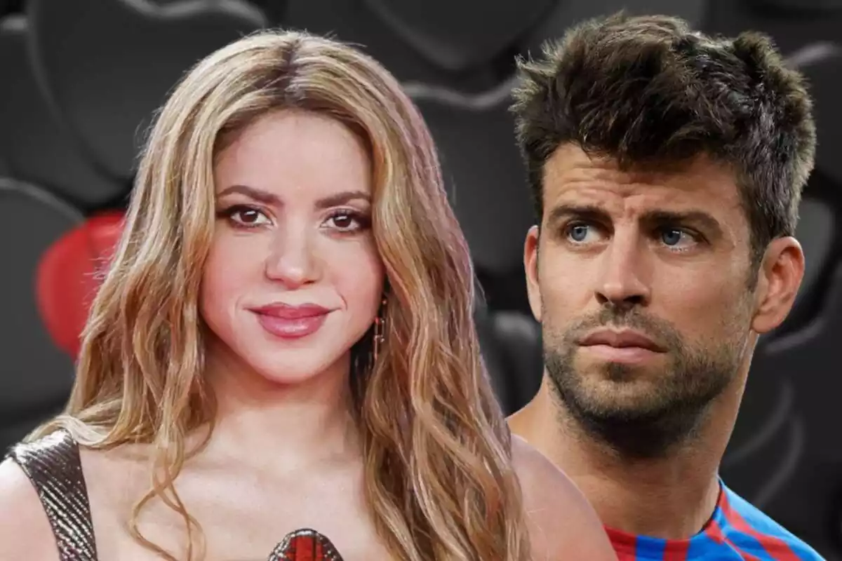 Fotomuntatge amb una imatge de fons de cors i al capdavant Shakira i Gerard Piqué
