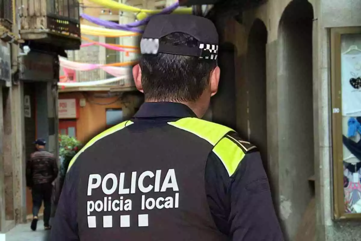 Fotomuntatge amb una imatge de fons de la ciutat de Manresa i al capdavant un agent de Policia Local