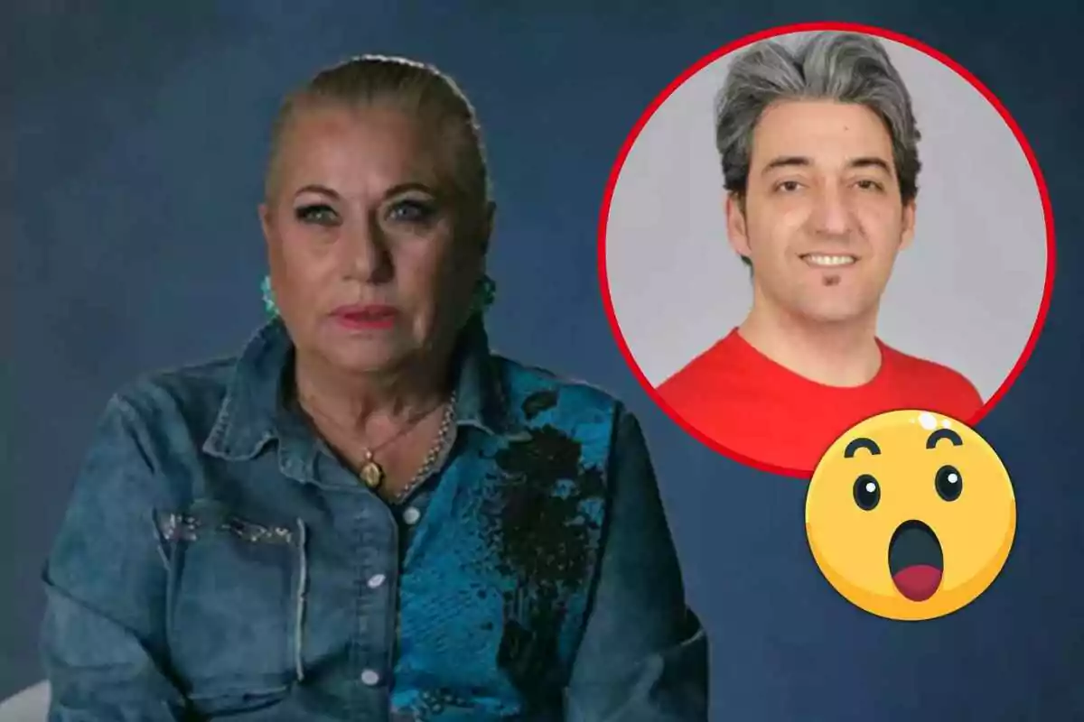 Mayte Zaldívar amb una camisa de mezclilla i Fernando Marcos amb una samarreta vermella en un cercle vermell amb un emoji de cara sorpresa.