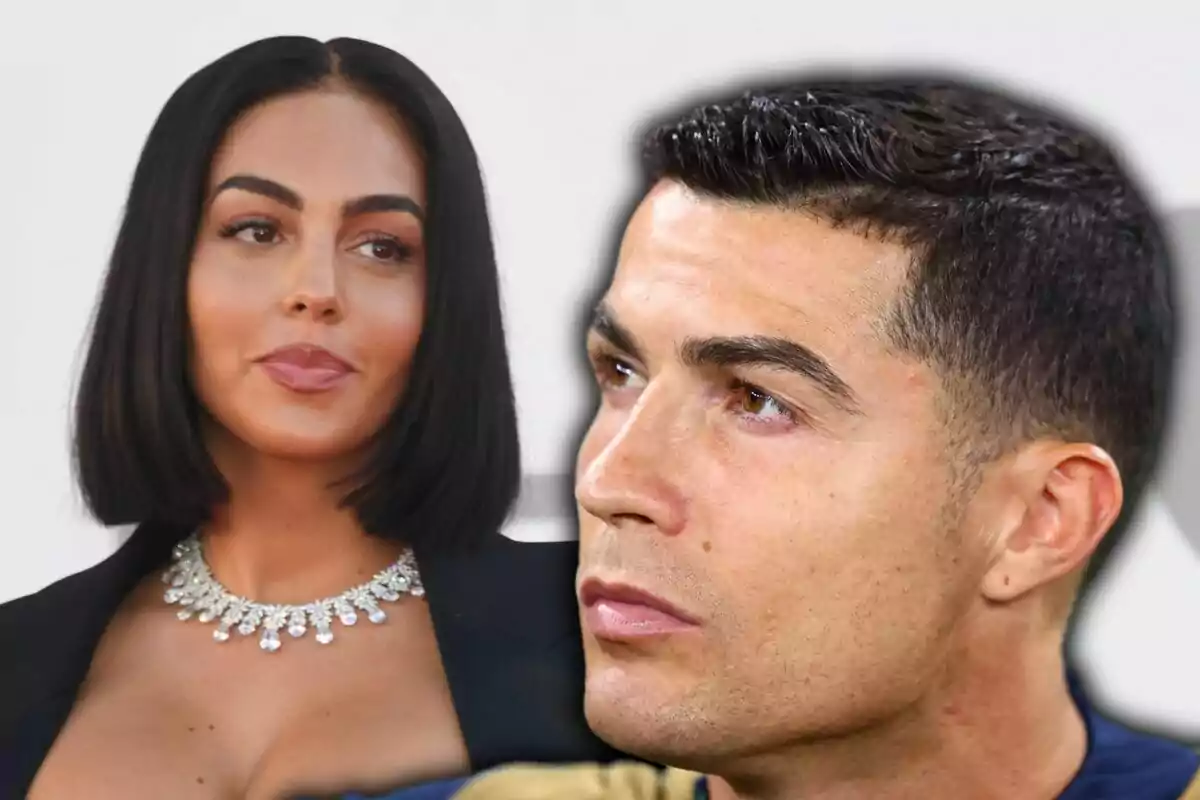 Una dona de cabell fosc i llis amb un collaret brillant i un home de cabell curt i expressió seriosa apareixen junts a la imatge.