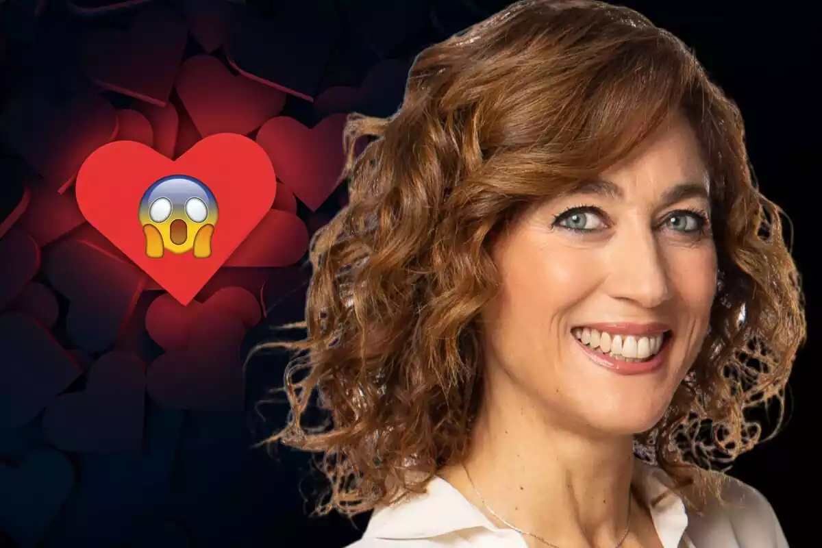 Fotomuntatge d'Helena García Meleroo amb un cor de fons i una emoticona sorpresa