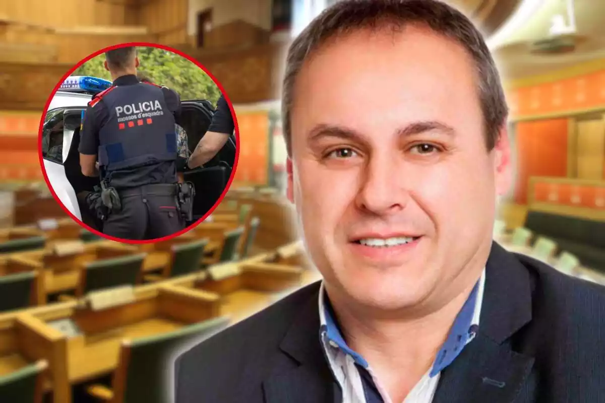 Fotomuntatge de Jordi Calvís, alcalde de Golmés, i els Mossos d'Esquadra