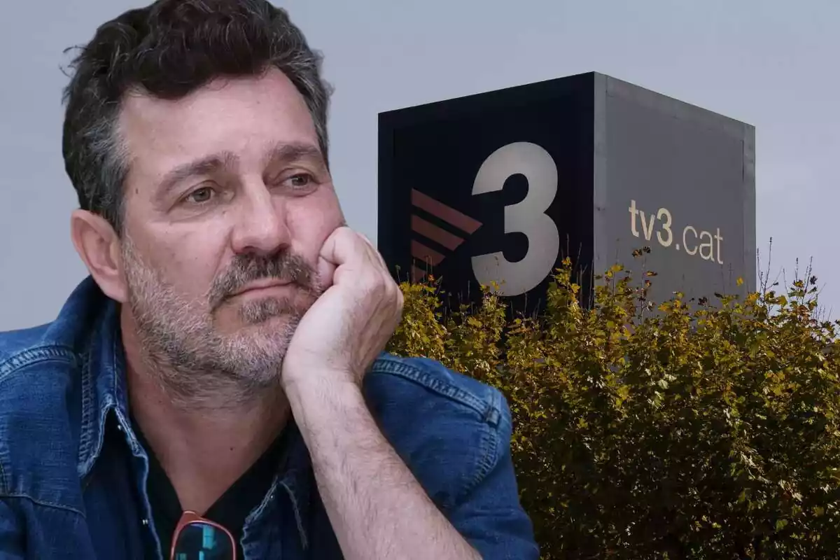 Fotomuntatge de Marc Cartes, actor de 'Com si fos ahir', i les instal·lacions de TV3 de fons