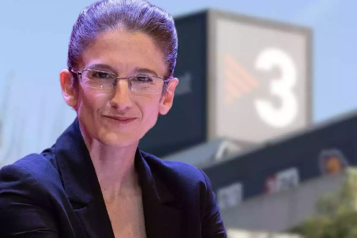 Fotomuntatge Maria Nicolau amb un fons de les instal·lacions de TV3