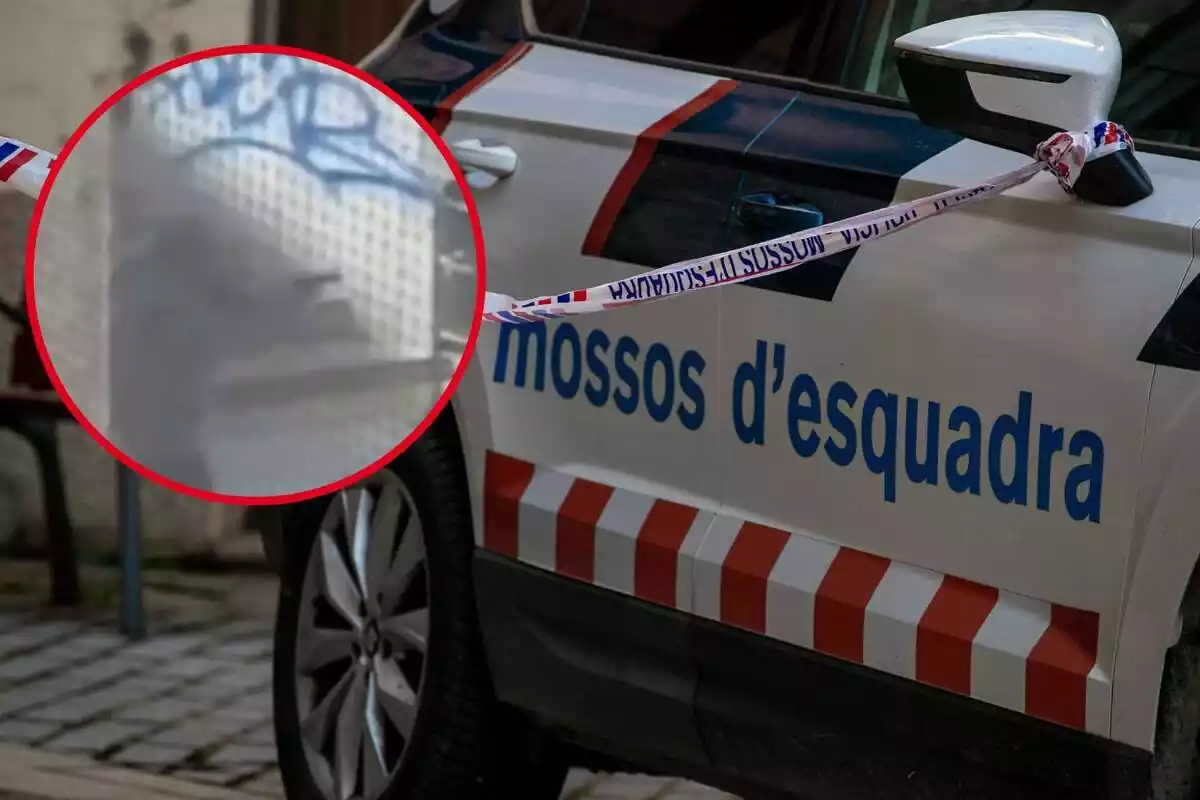Imatge d´un cotxe dels Mossos d´Esquadra amb una foto de l´home que ha obert foc davant d´una escola a Badalona