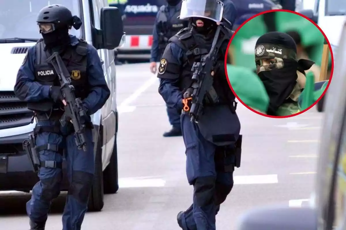 Fotomuntatge entre una imatge dels Mossos d'Esquadra i una d'un yihadista