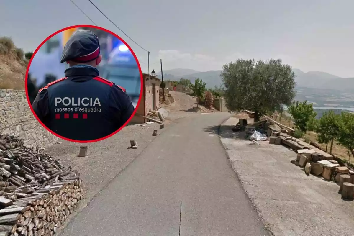 Fotomuntatge entre una imatge dels Mossos d'Esquadra i una imatge del poble de Torallola